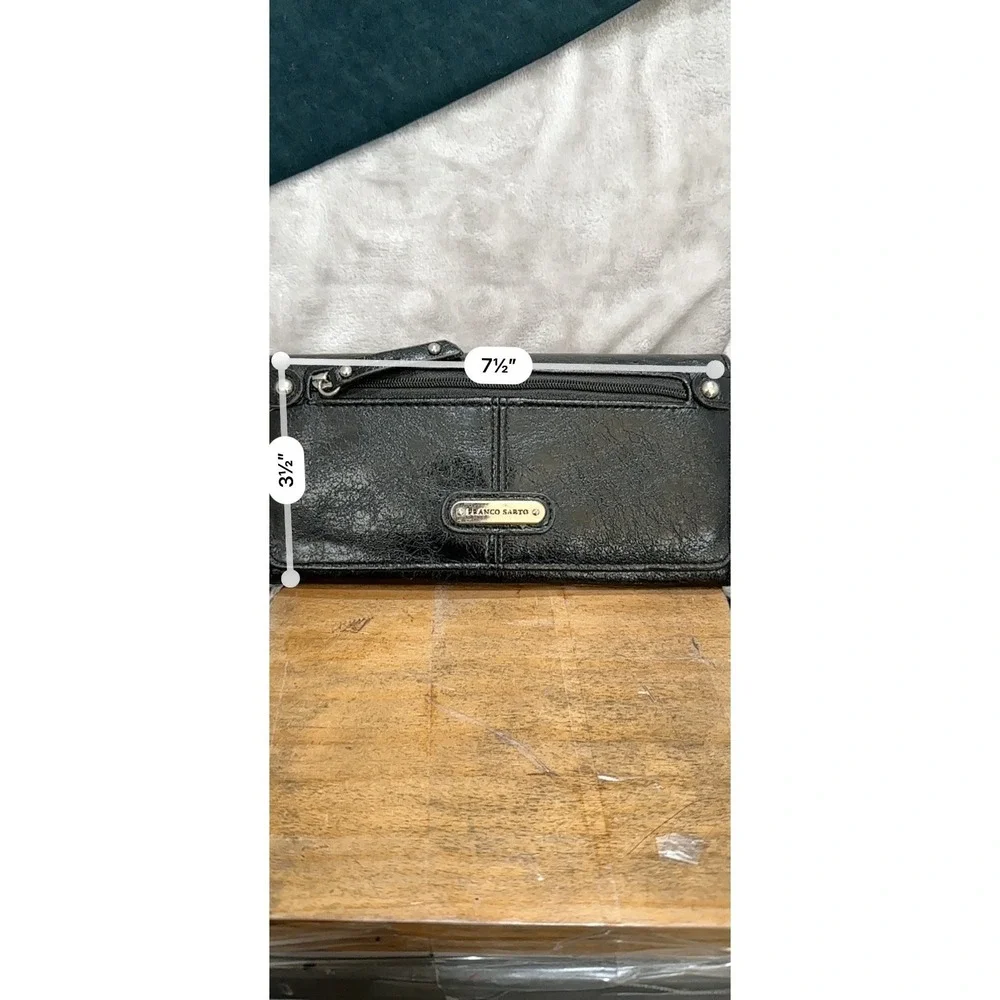 Franco Sarto Leather Wallet Women's Black Pockets Pre-Owned Zipper‎ Folding